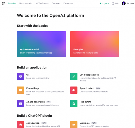 OpenAI's home page after authentication