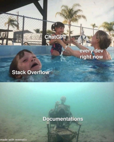 Pic showing how developers neglect Stack Overflow and documentation in favor of ChatGPT